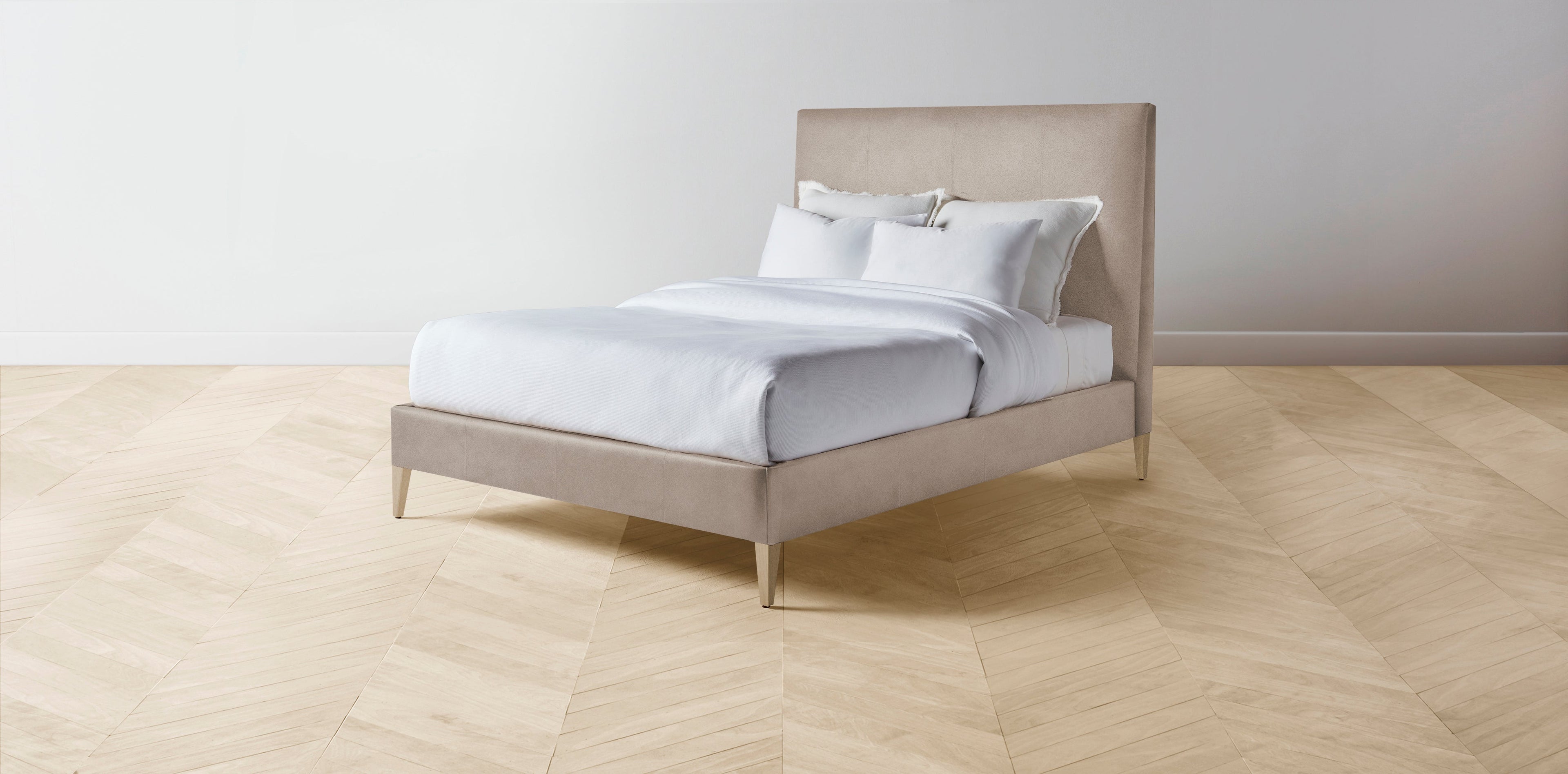 The Essex  - Nubuck Leather Fawn Bed - 60" Headboard - Upholstered on reverse