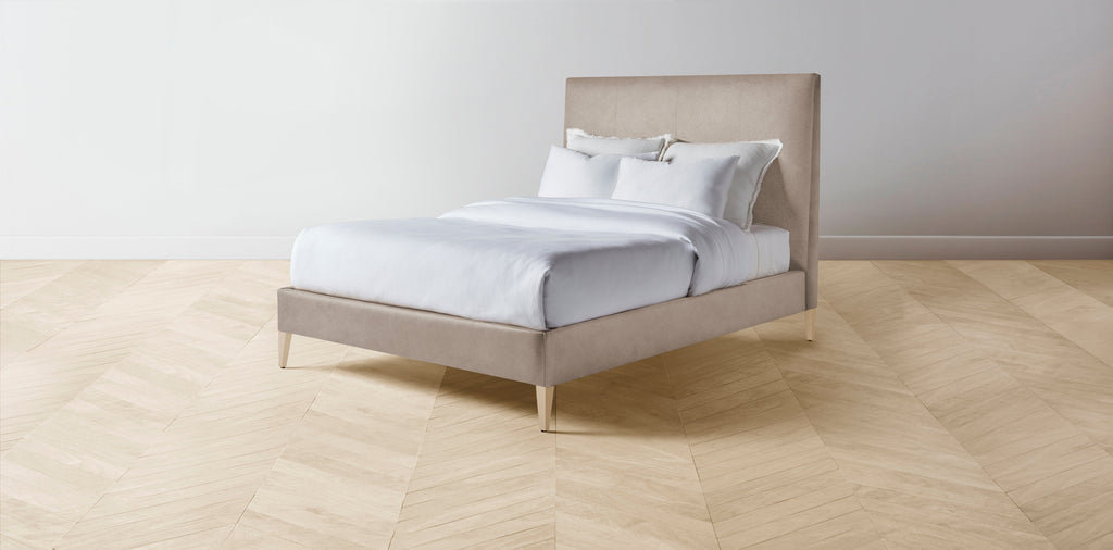 The Essex  - Nubuck Leather Fawn Bed - 60" Headboard - Upholstered on reverse