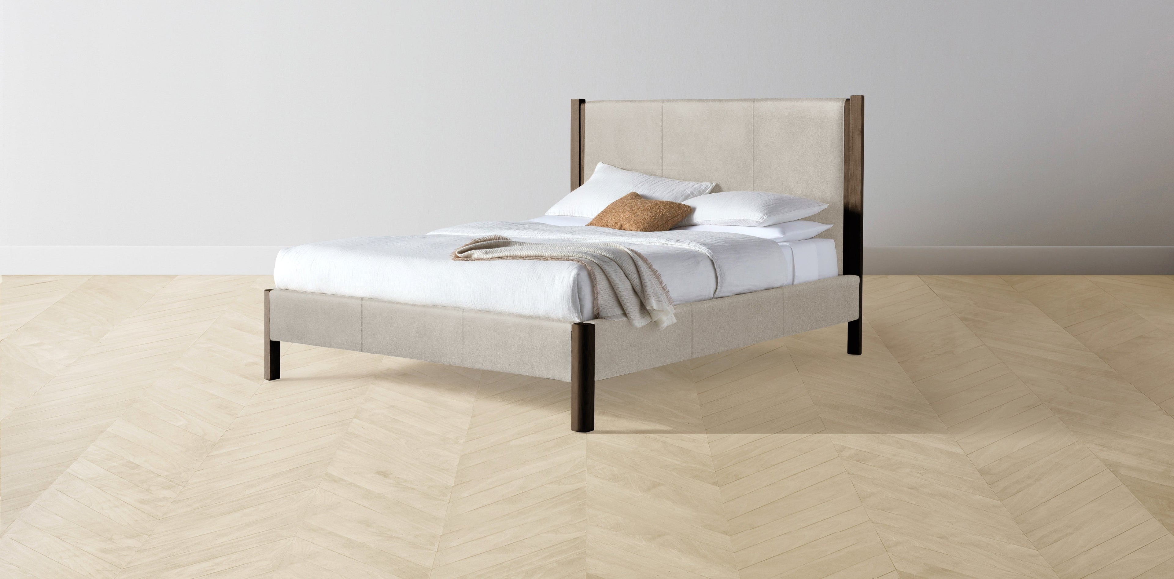 The Thompson  - Nubuck Leather Sail Bed - 48" Headboard - Muslin on reverse