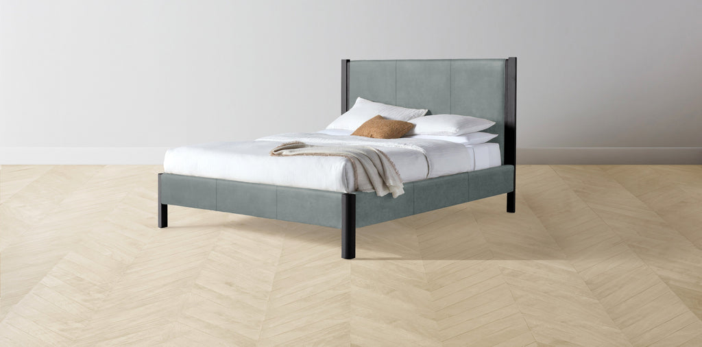 The Thompson  - Nubuck Leather Tide Bed - 48" Headboard - Upholstered on reverse