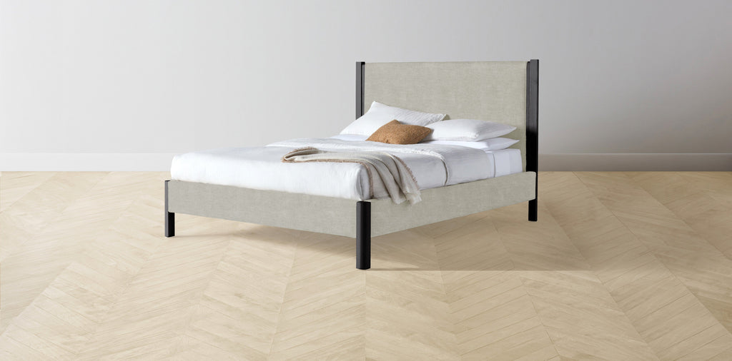 The Thompson  - Performance Melange Weave Flint Bed - 48" Headboard - Upholstered on reverse