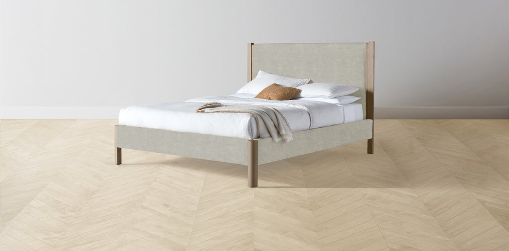 The Thompson  - Performance Melange Weave Flint Bed - 48" Headboard - Muslin on reverse