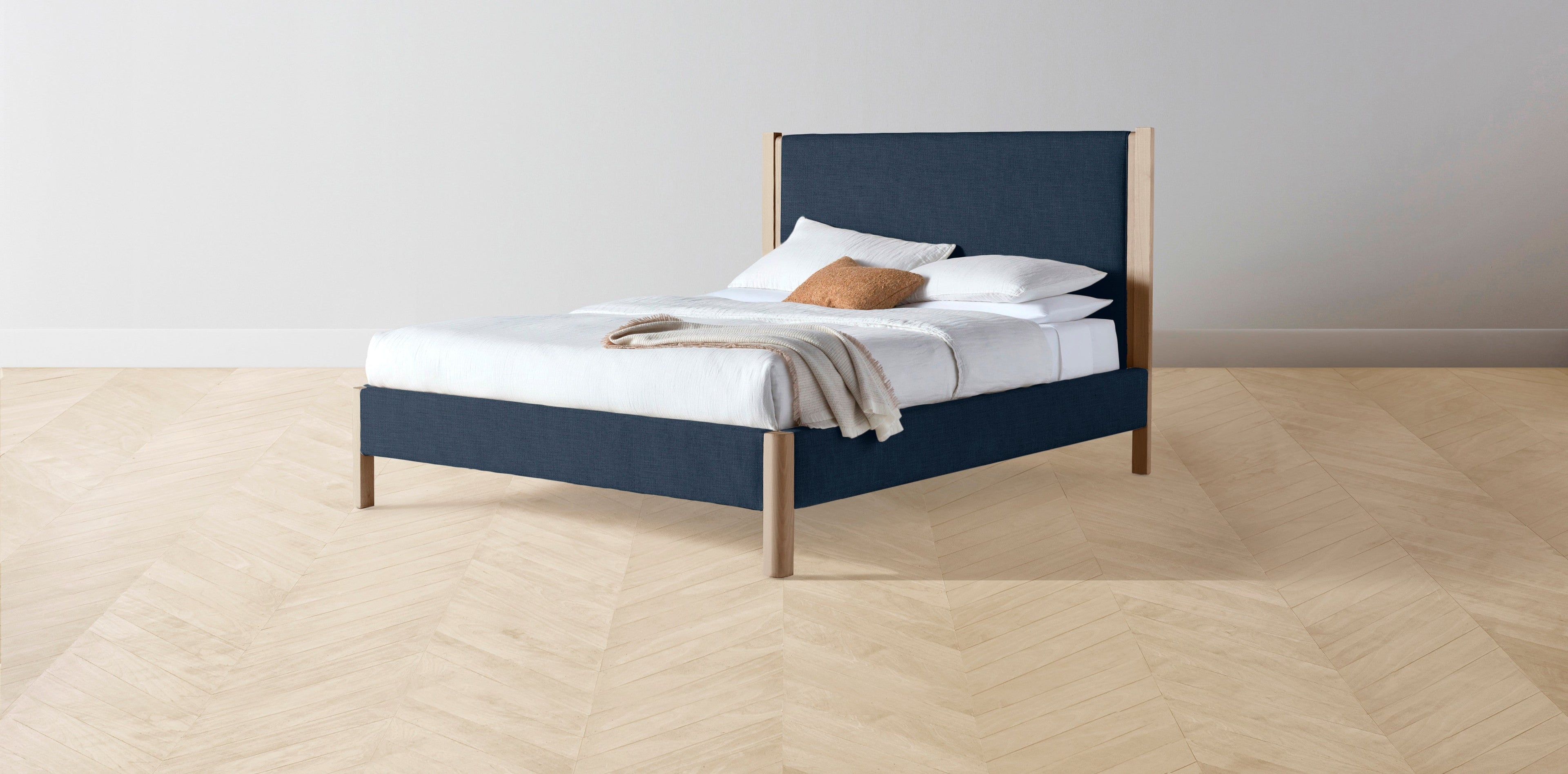 The Thompson  - Performance Textured Linen Seaside Bed - 48" Headboard - Muslin on reverse