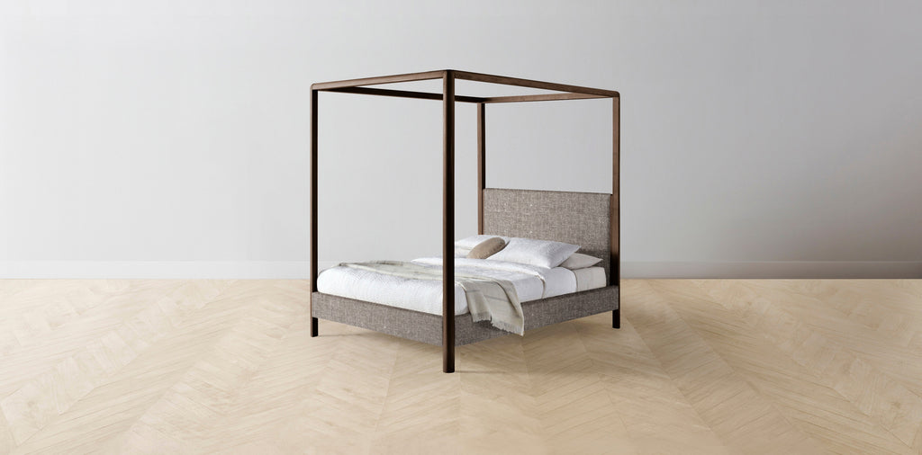 The Thompson  - Belgian Linen Carob Canopy Bed - 48" Headboard - Muslin on reverse