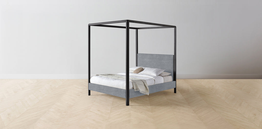 The Thompson  - Performance Melange Weave Aegean Canopy Bed - 48" Headboard - Upholstered on reverse