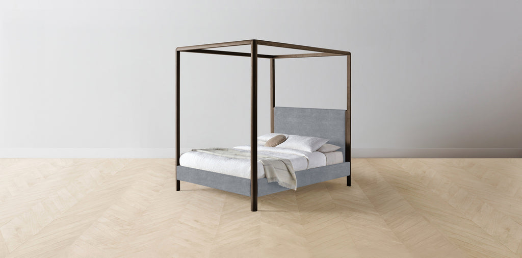 The Thompson  - Performance Melange Weave Aegean Canopy Bed - 48" Headboard - Muslin on reverse