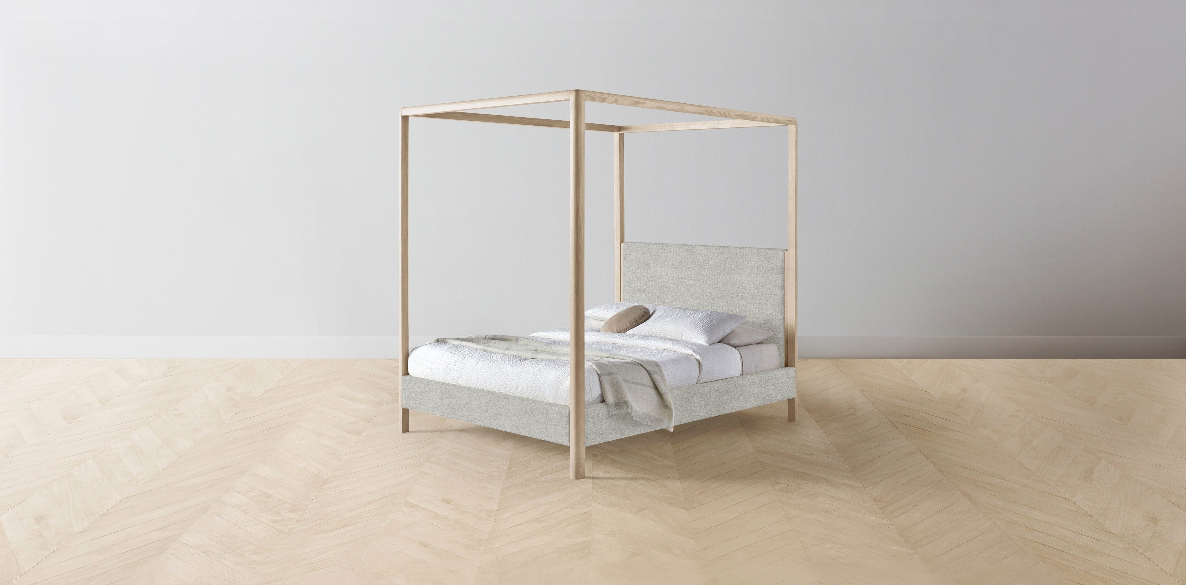 The Thompson  - Performance Melange Weave Flint Canopy Bed - 48" Headboard - Muslin on reverse