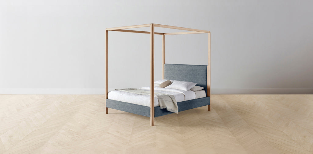 The Thompson  - Performance Stonewashed Linen Chambray Canopy Bed - 48" Headboard - Muslin on reverse