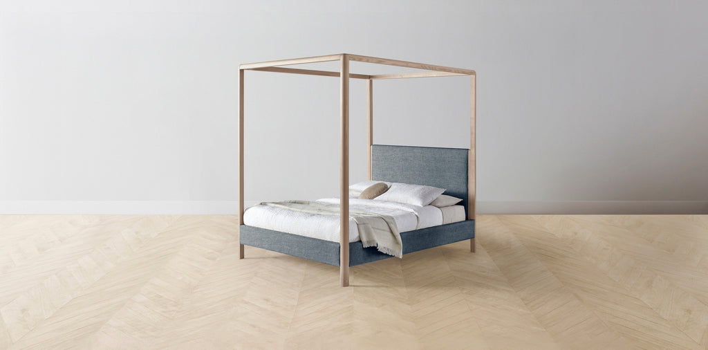 The Thompson  - Performance Stonewashed Linen Chambray Canopy Bed - 48" Headboard - Muslin on reverse