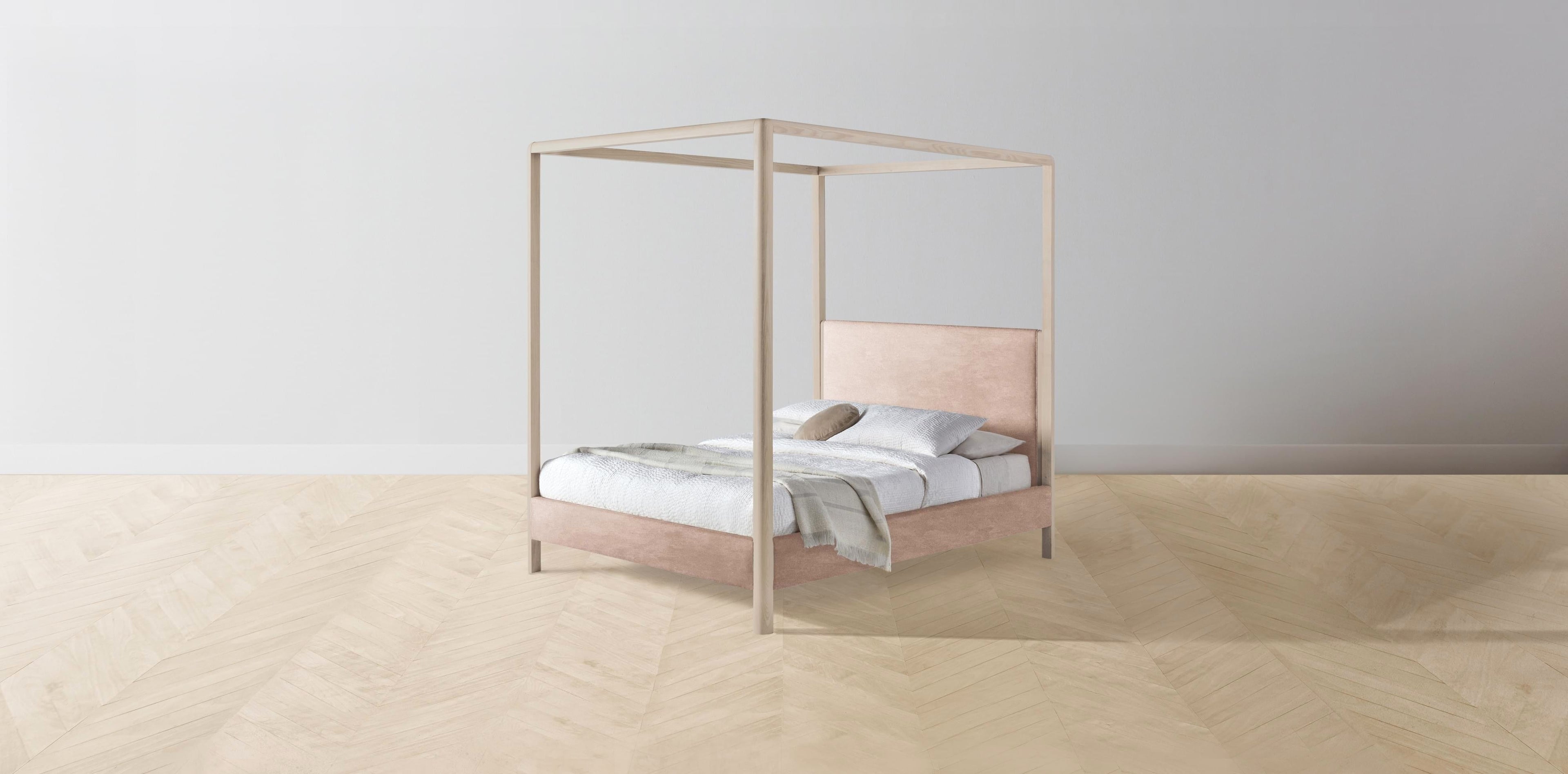 The Thompson  - Performance Velvet Dusty Rose Canopy Bed - 48" Headboard - Upholstered on reverse